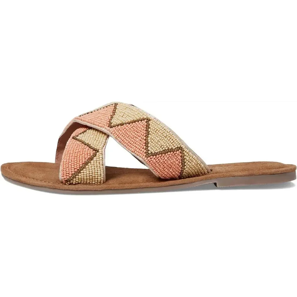 NEW Roan Bed Stu Beaded Slip On Sandals Beige Leather Lining Hand Made Size 7.5
